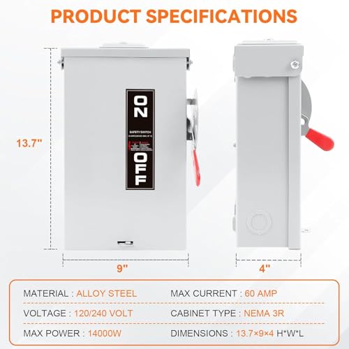 MUJURUR 2026 Upgrade 60 Amp Disconnect Switch,3 Pole Safety Switch,Non-Fusible,NEMA 3R Standards,Galvanized Steel,Anti Corrosion and Rust Prevention,10-Year Warrnaty,Indoor&Outdoor - Image 2