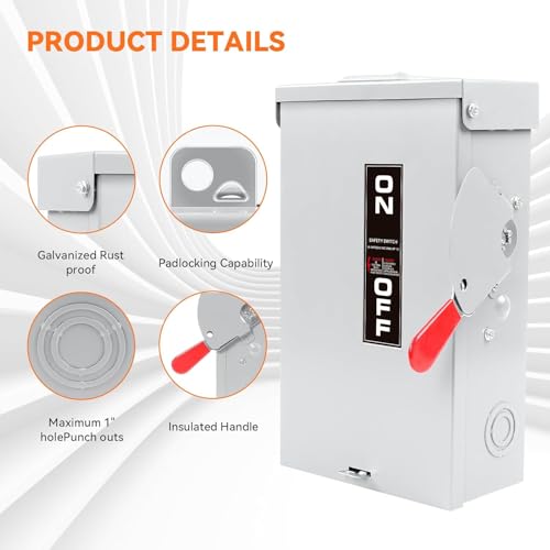 MUJURUR 2026 Upgrade 60 Amp Disconnect Switch,3 Pole Safety Switch,Non-Fusible,NEMA 3R Standards,Galvanized Steel,Anti Corrosion and Rust Prevention,10-Year Warrnaty,Indoor&Outdoor - Image 3