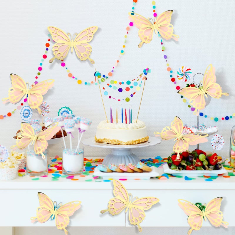 Geyee 12 Pcs 3D Large Butterfly Party Decoration Paper Butterfly Stickers in 2 Different Size Wall Mural Set for Birthday Baby Shower Nursery Bedroom Wedding(Gold and Pink) - Image 5