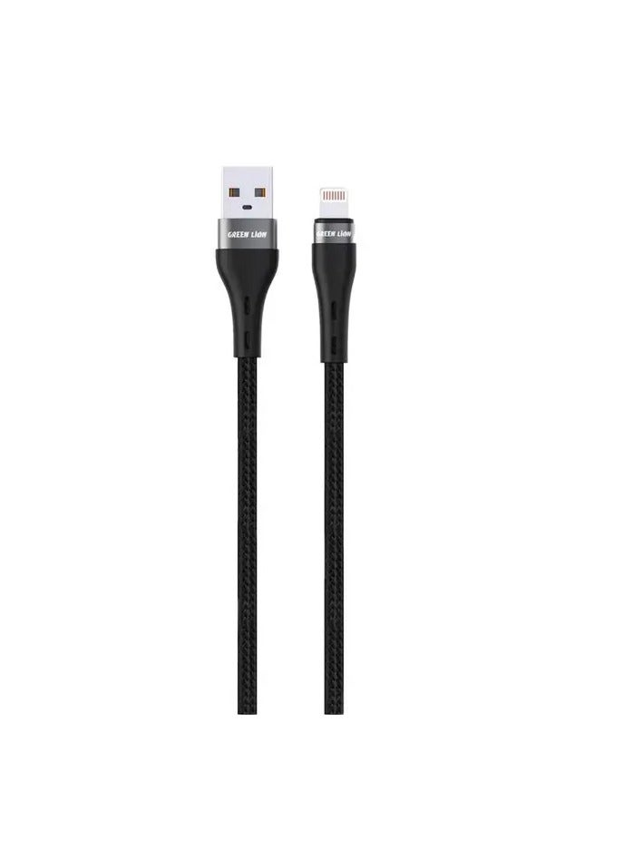 GREEN LION USB-A to Lightning Braided Cable 12W / 10000 Bends / 1 Meter Length / Braided + Aluminum Shell Material / Wide Compatible / 480 Mbps Transfer Speed / Secure and Safe / Charge and Sync - Black - Image 1
