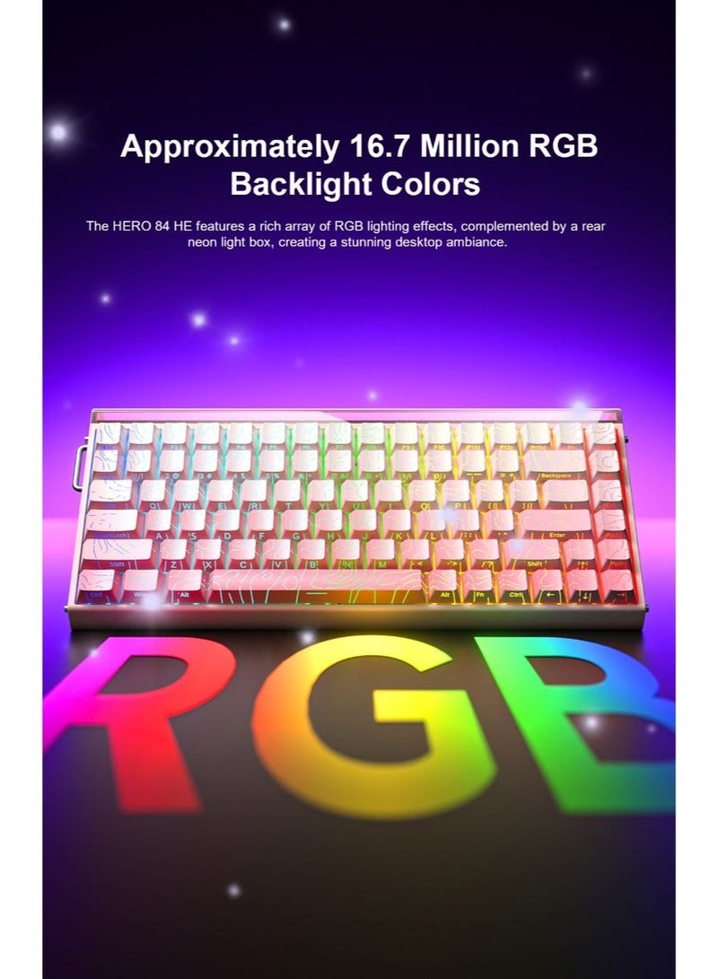AULA لوحة مفاتيح الألعاب الميكانيكية السلكية HERO 84 HE مع إضاءة خلفية RGB بتنسيق إيقاع الموسيقى، مفتاح مغناطيسي Dragon King، معدل استقصاء 8K، معدل مسح 128K، تصميم مدمج بـ 84 مفتاح لجهاز الكمبيوتر/اللابتوب - Image 3
