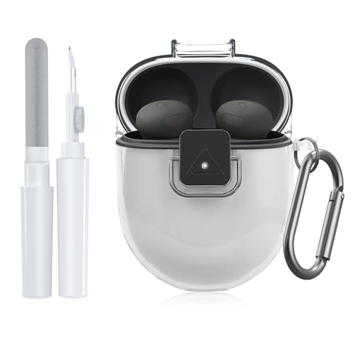 SGHLDE for Google Pixel Buds Pro 2 Case Cover with Lock Clip, Clear TPU Case for Google Pixel Buds Pro1/2, Shockproof Protective Case Skin wtih Keychain & Cleaner Kit for Girly/Women/Man (Clear) - Image 1