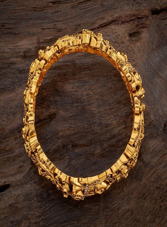 Kushal's Fashion Jewellery Ruby-Green Gold Plated Ethnic Antique Bangle - Image 4