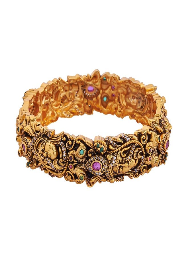 Kushal's Fashion Jewellery Ruby-Green Gold Plated Ethnic Antique Bangle - Image 1
