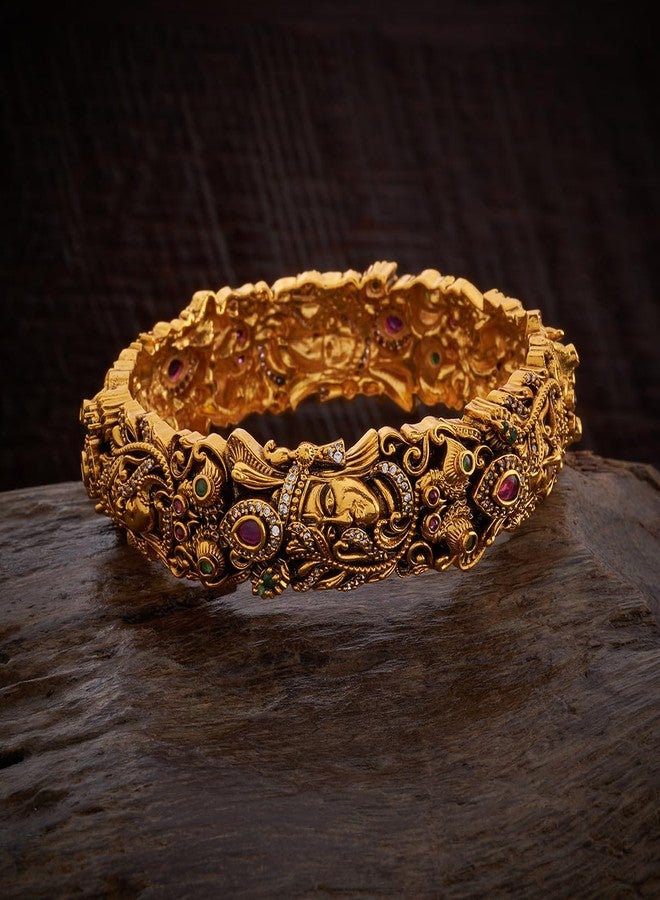 Kushal's Fashion Jewellery Ruby-Green Gold Plated Ethnic Antique Bangle - Image 5