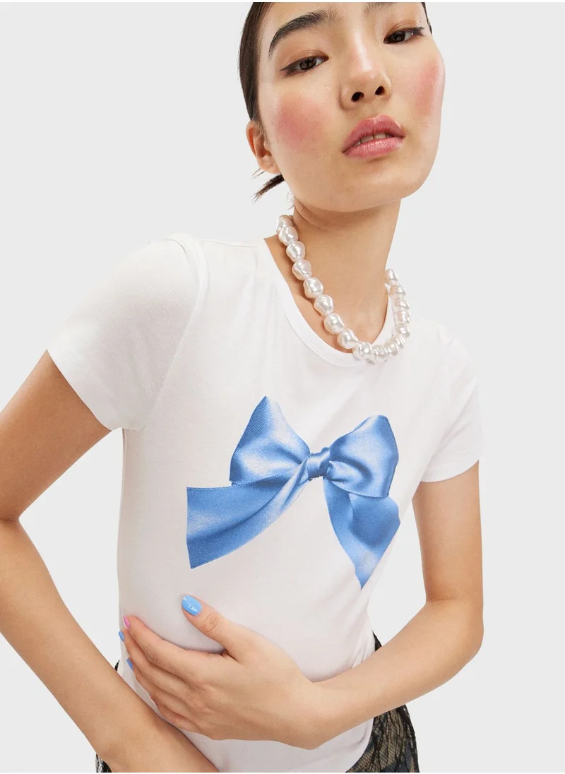 MONKI Crew Neck Graphic Crop T-Shirt