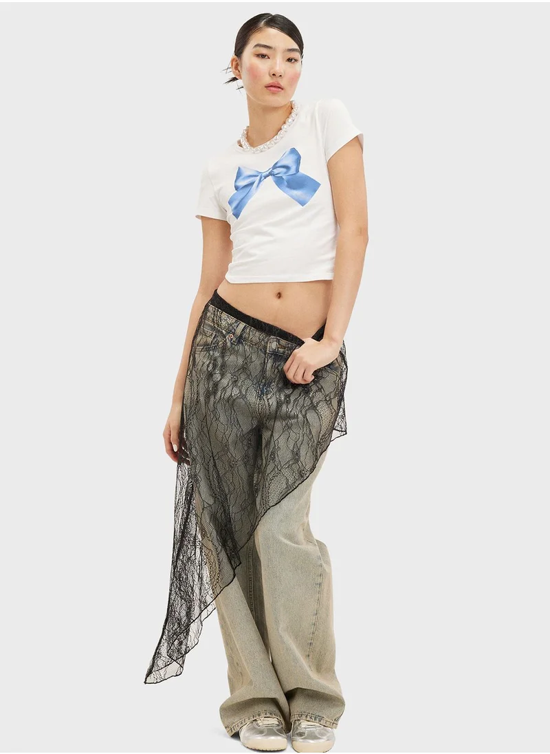 MONKI Crew Neck Graphic Crop T-Shirt