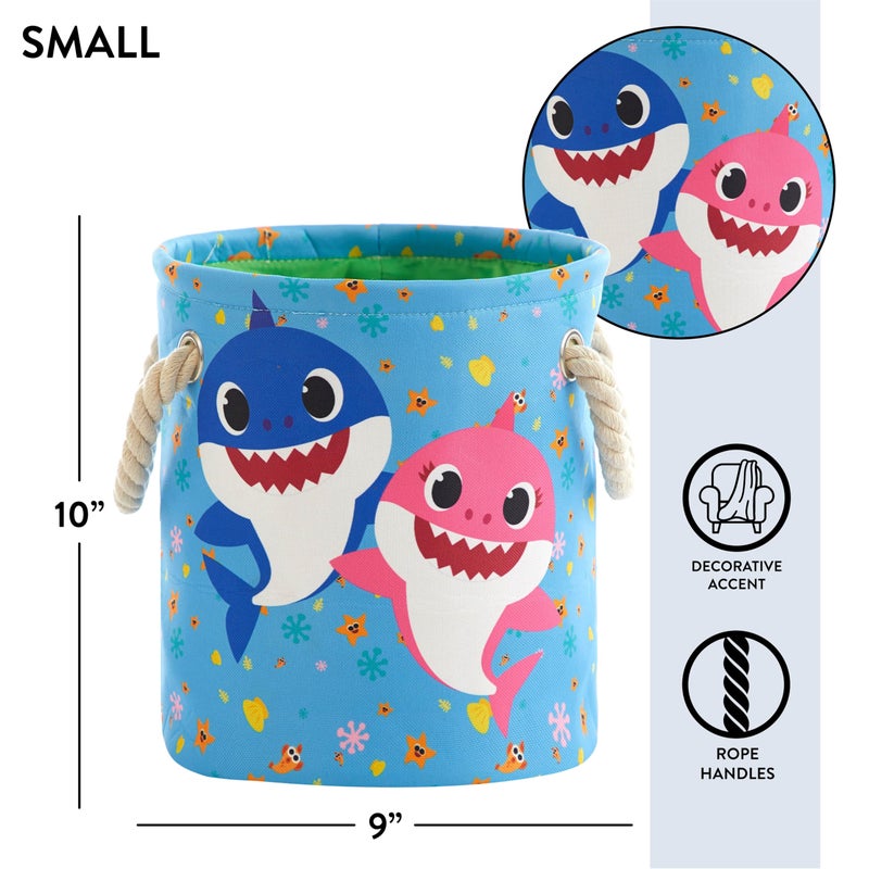 Idea Nuova Baby Shark 3 Piece Multi Size Fabric Nestable Toy Storage Basket Set, with Rope Carry Handles - Image 5