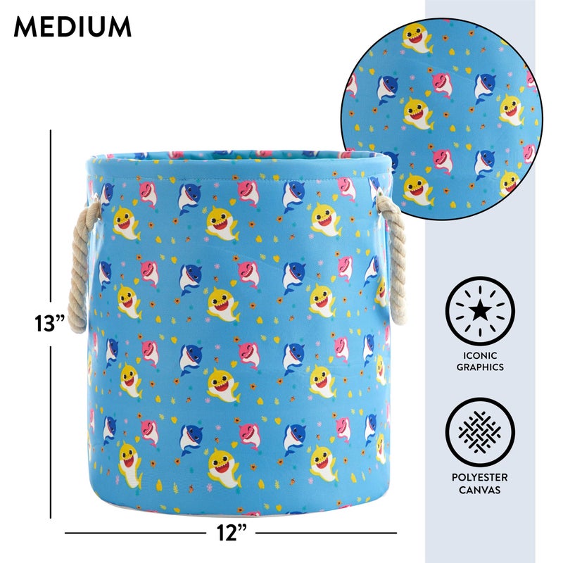 Idea Nuova Baby Shark 3 Piece Multi Size Fabric Nestable Toy Storage Basket Set, with Rope Carry Handles - Image 4