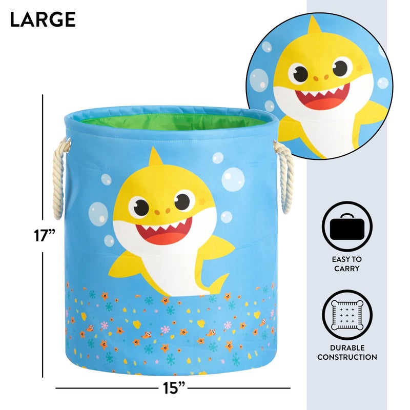 Idea Nuova Baby Shark 3 Piece Multi Size Fabric Nestable Toy Storage Basket Set, with Rope Carry Handles - Image 3