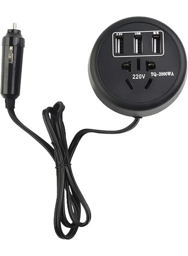 Stylish Car Power Inverter with Cup Holder and 3 USB Ports - Black - Image 3
