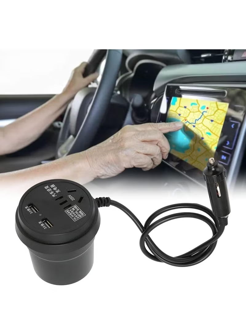 150W Black ABS Car Power Inverter, DC 12-24V to AC 110V-220V, Car Power Converter with 2 USB Ports - Image 2