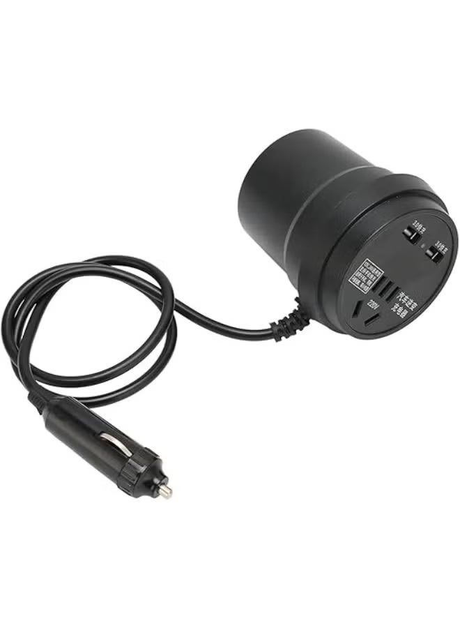 150W Black ABS Car Power Inverter, DC 12-24V to AC 110V-220V, Car Power Converter with 2 USB Ports - Image 4