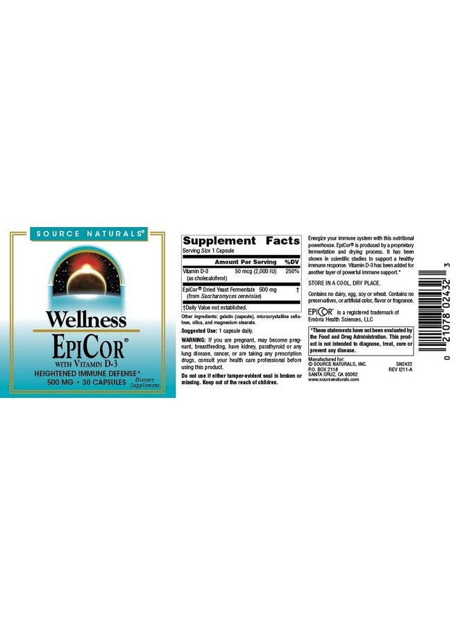 Source Naturals Wellness Epicor With Vitamin D3 For Heightened Immune Defense 30 Capsules - Image 5