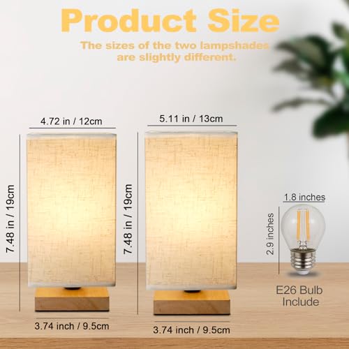 UCHENTON Small Square Bedside Table Lamp for Bedroom set of 2Minimalist Wood Base Round Fabric ShadeMini Cute Cozy Warm Nightstand Boho Lamp Study Desk Night Stand Light for RoomDormNurseryLiving Room - Image 3