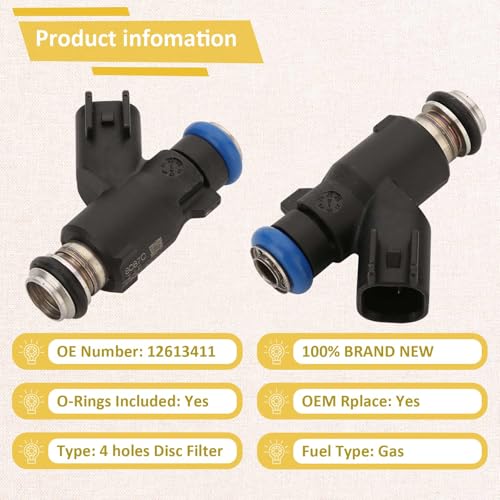 Pjvmvo 12613411GM Flex Fuel Injectors,Compatible with/Chevy 5.3L Tahoe Silverado Avalanche 2010 2011 2012 2013 2014,Compatible with/GMC Yukon Sierra 1500 |4.8 5.3 6.0 Flex Engine| |4 Holes| |Set of 8| - Image 3