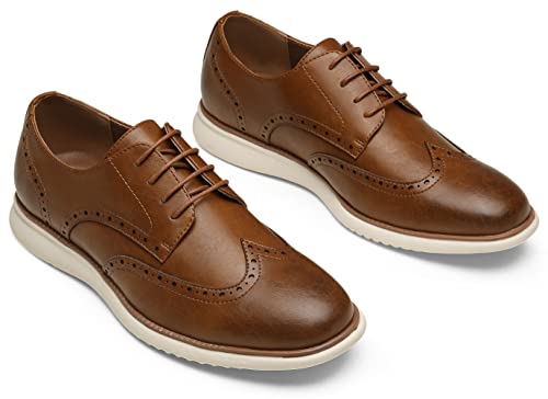 Jousen Men's Brown Classic Formal Derby Shoes AMY9007 (10.5), Synthetic, Oxford, Lace-Up, Wingtip Toe, Business - Image 5