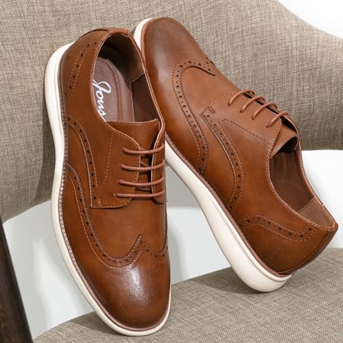 Jousen Men's Brown Classic Formal Derby Shoes AMY9007 (10.5), Synthetic, Oxford, Lace-Up, Wingtip Toe, Business - Image 4
