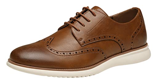 Jousen Men's Brown Classic Formal Derby Shoes AMY9007 (10.5), Synthetic, Oxford, Lace-Up, Wingtip Toe, Business - Image 1