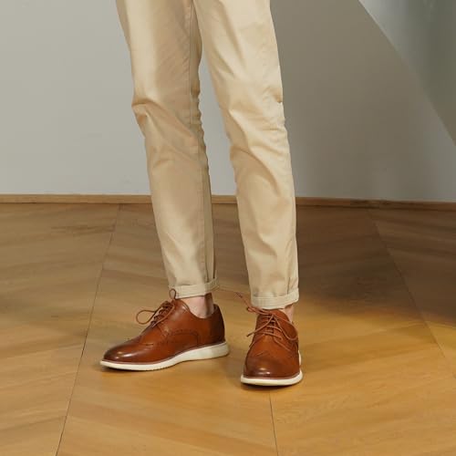 Jousen Men's Brown Classic Formal Derby Shoes AMY9007 (10.5), Synthetic, Oxford, Lace-Up, Wingtip Toe, Business - Image 3