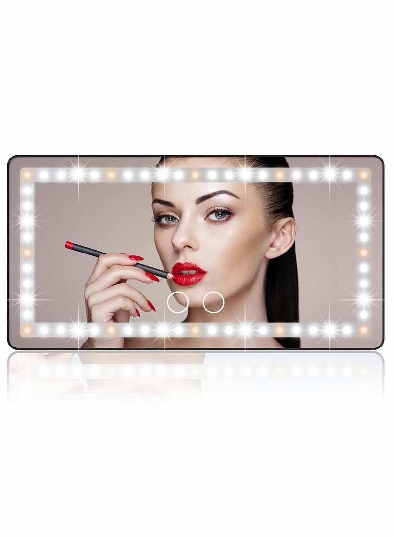 Rechargeable Car Sun Visor Makeup Mirror with 3 Light Modes and 60 LEDs, Dimmable Clip,on Rear View Cosmetic Mirror with Touch Screen, Universal for Vehicles - Image 1