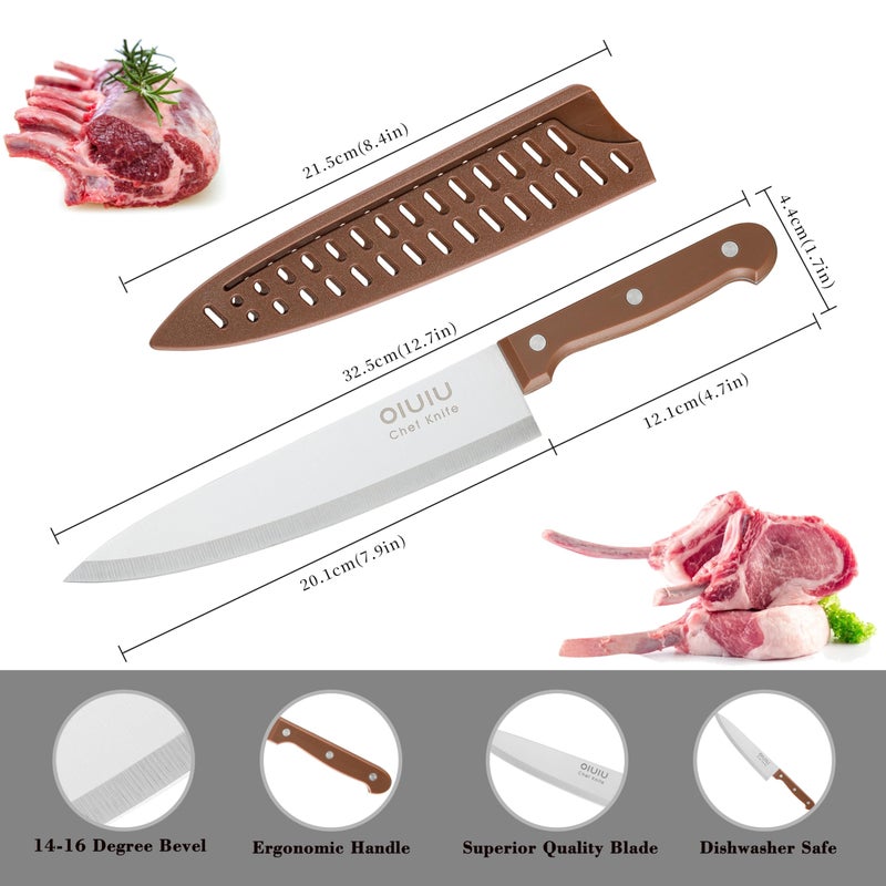 OLULU 8 inch Chef Knife, Razor Sharp Kitchen Knife with Protective Knife Sheath, Razor Sharp Slicing Knife with Ergonomic Handle, German Stainless Steel, Dishwasher Safe (Brown Color) - Image 2