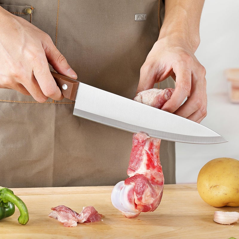 OLULU 8 inch Chef Knife, Razor Sharp Kitchen Knife with Protective Knife Sheath, Razor Sharp Slicing Knife with Ergonomic Handle, German Stainless Steel, Dishwasher Safe (Brown Color) - Image 5