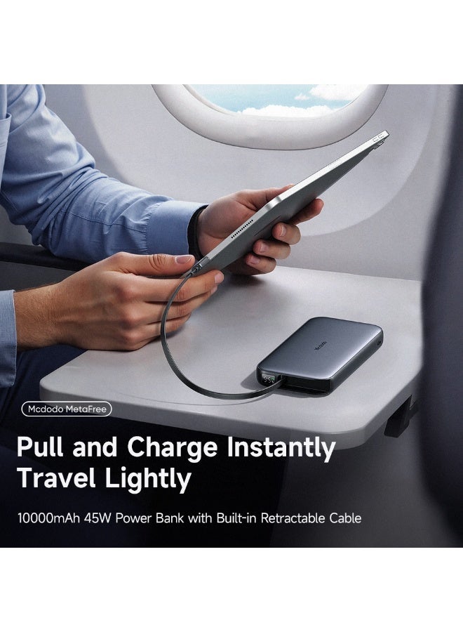 Mcdodo FreeGo Power Bank with Built-in Cable, 10000mAh, 45W PD Fast Charging, Dual USB-C, Aluminum Alloy, ATL Battery, LED Display, Dark Grey, MC-5920 - Image 5