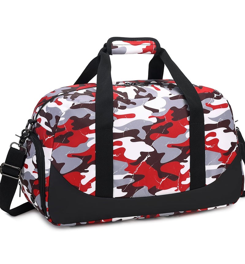DSIUE Boys Duffle Bag Sports Gym Bag Overnight Weekender Travel Duffel Bag With Shoe Compartment Camo Red - Image 2