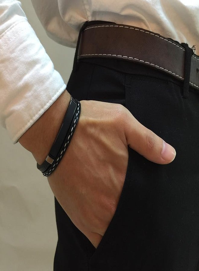 YouBella Men's Black Leather Bracelet | Retro Style Wristband | Birthday Gift for Him - Image 3