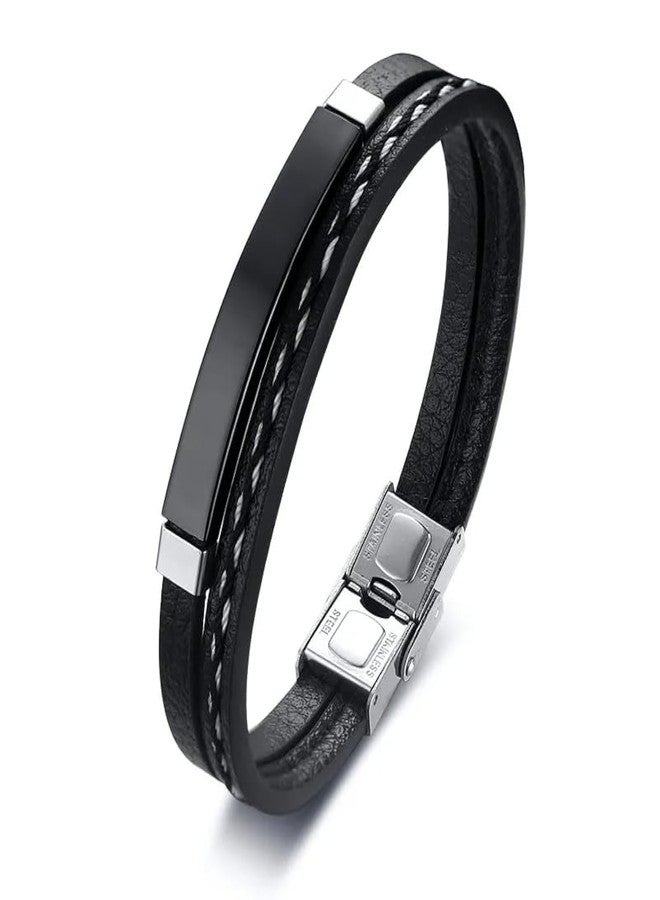 YouBella Men's Black Leather Bracelet | Retro Style Wristband | Birthday Gift for Him - Image 1