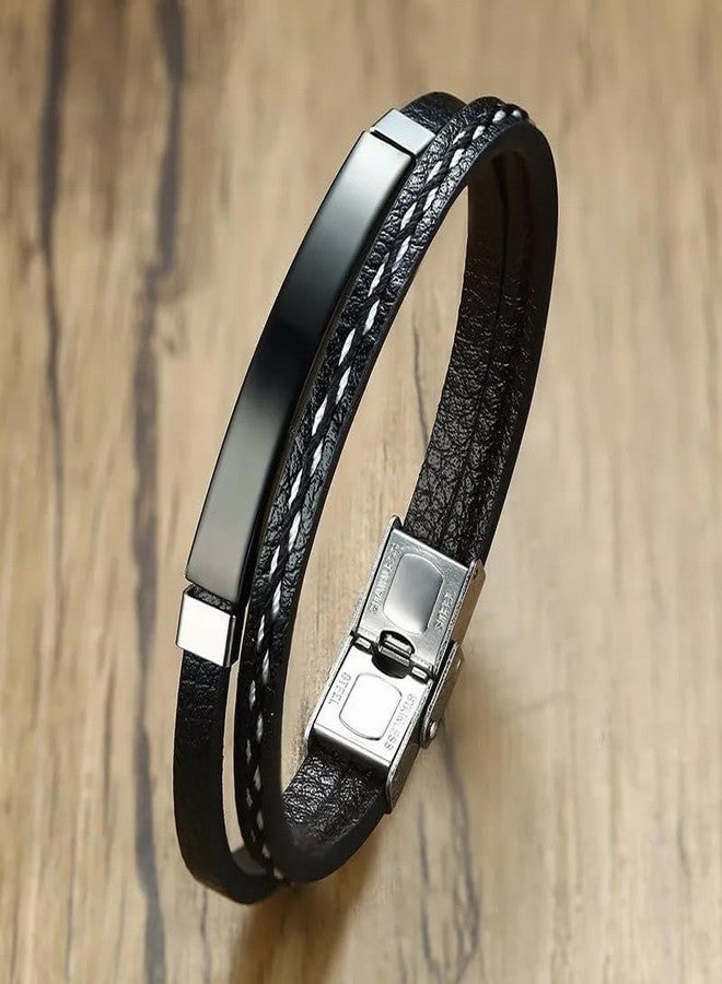 YouBella Men's Black Leather Bracelet | Retro Style Wristband | Birthday Gift for Him - Image 5