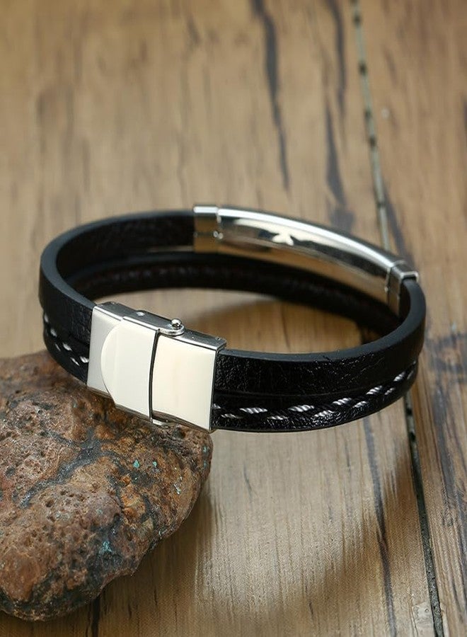 YouBella Men's Black Leather Bracelet | Retro Style Wristband | Birthday Gift for Him - Image 2