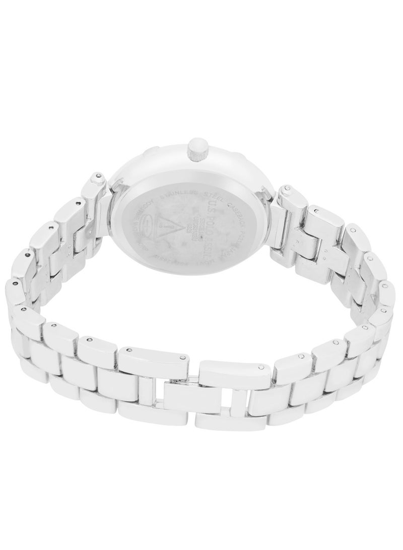 يو اس بولو اسن طقم ساعة كوارتز أنالوج مطلية بالفضة مع سوار للنساء - Image 4