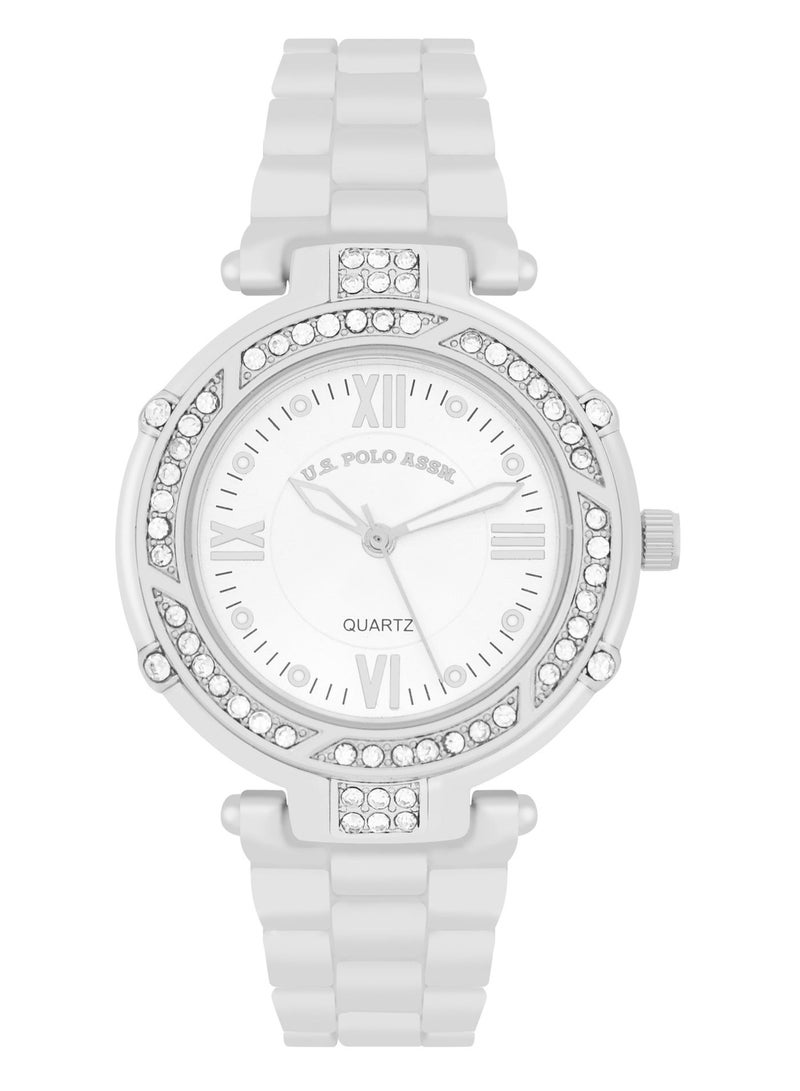 يو اس بولو اسن طقم ساعة كوارتز أنالوج مطلية بالفضة مع سوار للنساء - Image 3