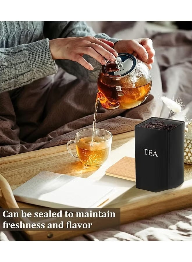 3-Piece Airtight Storage Jar Set, Square Coffee, Tea & Sugar Canisters with Built-in Sealing Rings and Bamboo Lids, Kitchen Storage Containers, Black (9.5×9.5×15cm) - Image 4