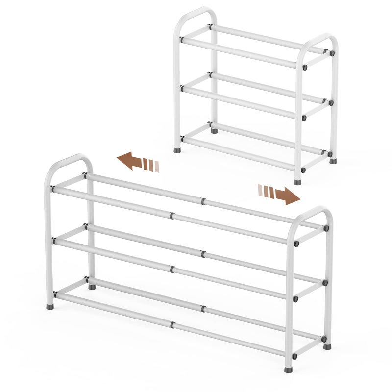 Gonfoam 3Tier Expandable Shoe RackAdjustable Shoe Shelf Storage Organizer Heavy Duty Metal Free Standing Shoe Rack for Entryway Closet Doorway White
