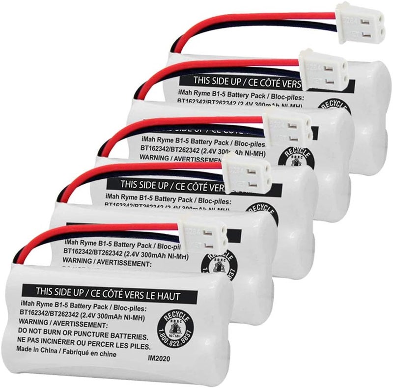 iMah BT162342/BT262342 2.4V 300mAh Ni-MH Cordless Phone Battery Pack, Also Compatible with BT183342/BT283342 AT&T EL52351 TL90070 VTech CS5119 DS6511 DS6722 LS6305 Handset, 5-Pack - Image 1