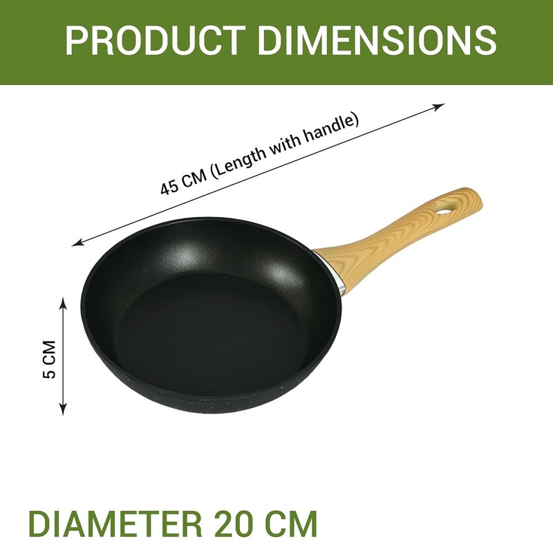 Femora Foged Die Cast Aluminium Non Stick 20 CM FryPan with Wood Finish Handle, Granite Finish, Induction & Gas Ready, Pack of 1 - Image 3