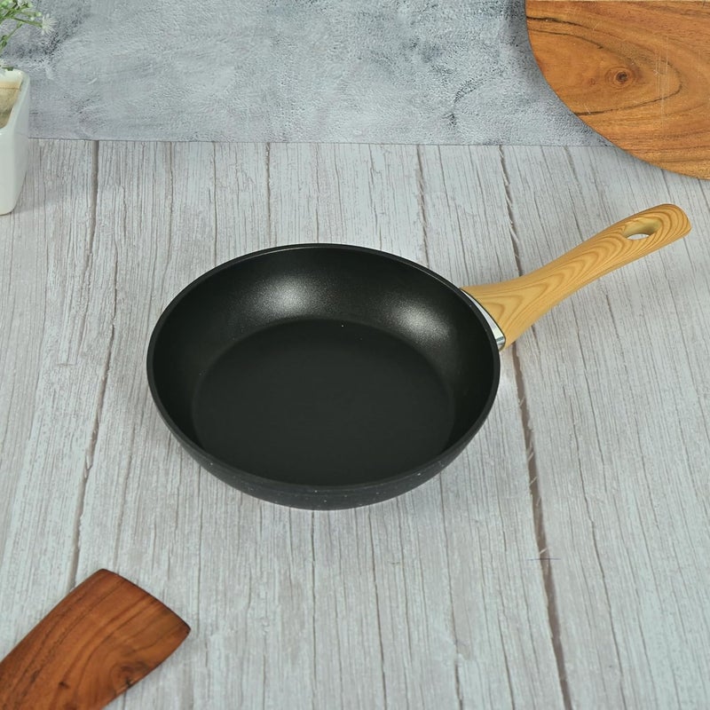 Femora Foged Die Cast Aluminium Non Stick 20 CM FryPan with Wood Finish Handle, Granite Finish, Induction & Gas Ready, Pack of 1 - Image 1