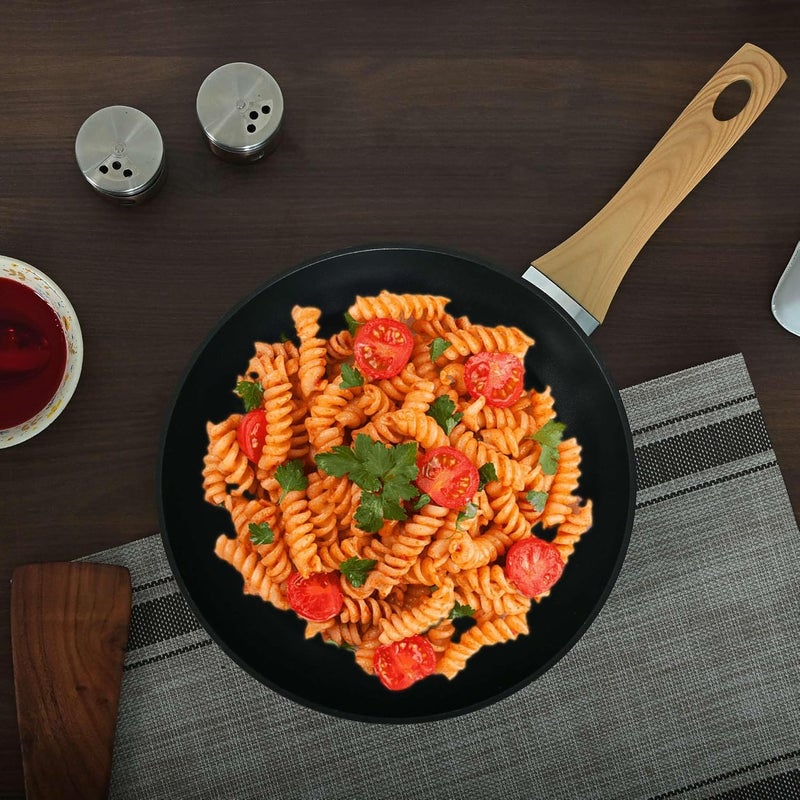 Femora Foged Die Cast Aluminium Non Stick 20 CM FryPan with Wood Finish Handle, Granite Finish, Induction & Gas Ready, Pack of 1 - Image 2