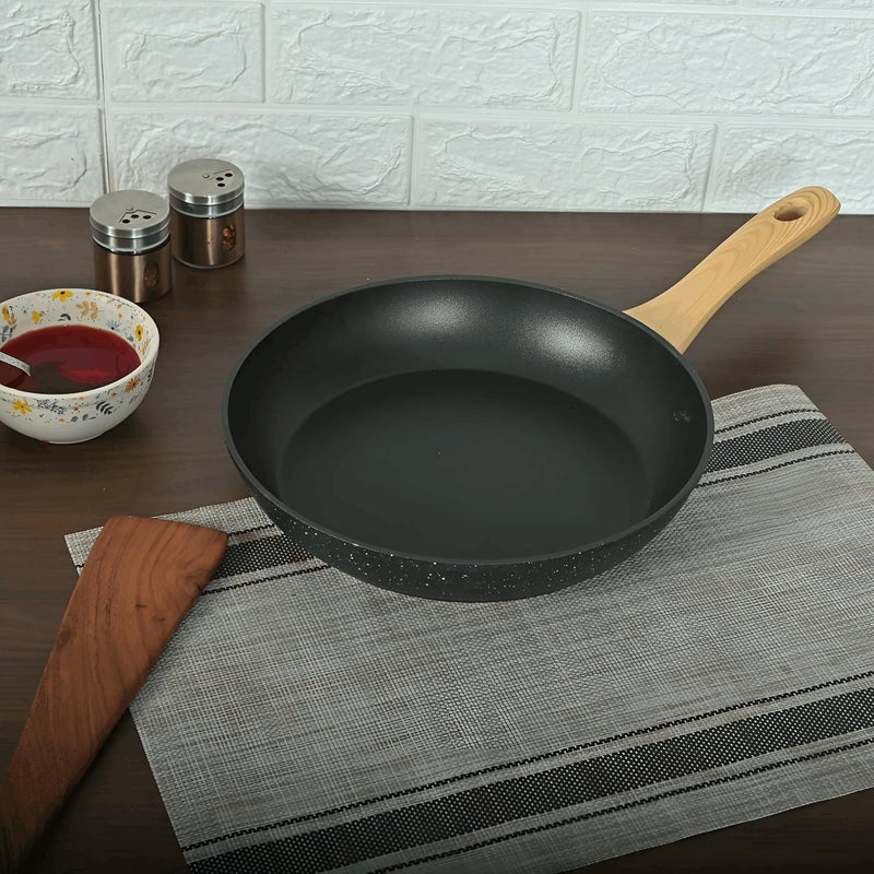 Femora Foged Die Cast Aluminium Non Stick 20 CM FryPan with Wood Finish Handle, Granite Finish, Induction & Gas Ready, Pack of 1 - Image 4