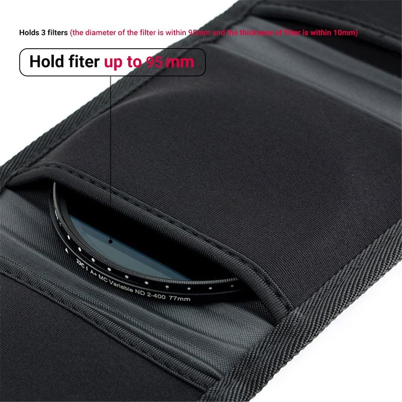 JJC 3 Pockets Camera Filter Case for Filter Up to 82mm (fits 82mm 72mm 67mm 62mm 58mm 55mm 52mm 49mm 46mm 43mm 40.5mm 37mm) with Microfiber Cleaning Cloth,Belt Loop Design Compact Lens Filter Pouch Wallet - Image 5