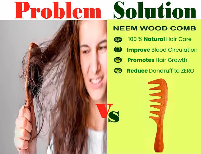 Rufiys Neem Wooden Comb for Hair | Wide Tooth Comb for Curly, Thick & Long Hair | Anti Dandruff & Hair Fall Control | Oil-Free Natural Detangling Comb for Women & Men - Image 5