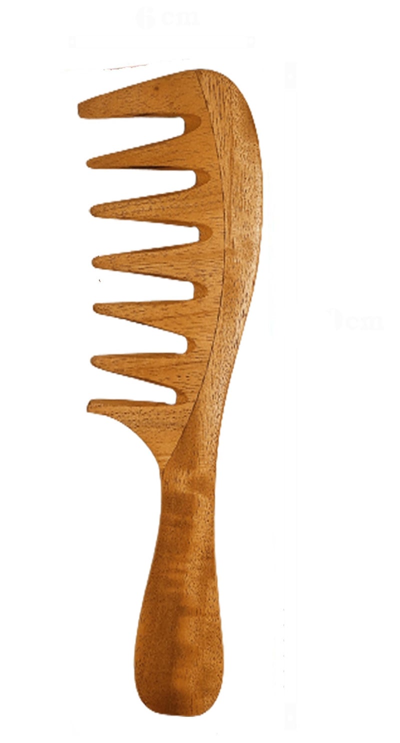 Rufiys Neem Wooden Comb for Hair | Wide Tooth Comb for Curly, Thick & Long Hair | Anti Dandruff & Hair Fall Control | Oil-Free Natural Detangling Comb for Women & Men - Image 1