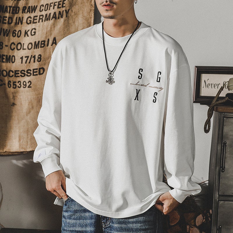 American Long-Sleeved T-Shirt Men'S Ins Trendy Brand 280G Heavy Loose Large Size Men'S Autum Versatile - Image 1
