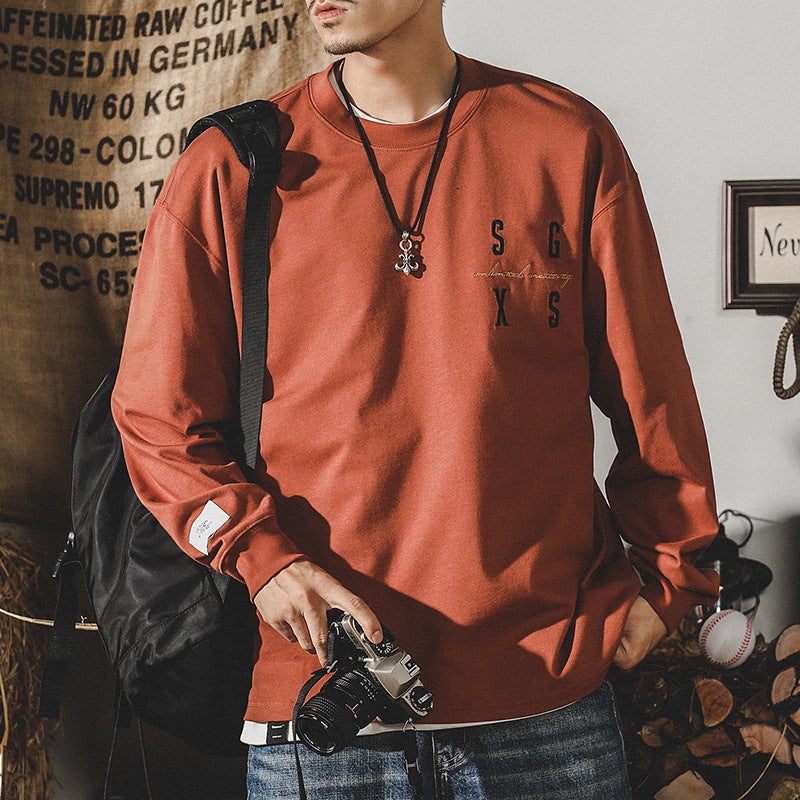American Long-Sleeved T-Shirt Men'S Ins Trendy Brand 280G Heavy Loose Large Size Men'S Autum Versatile - Image 4