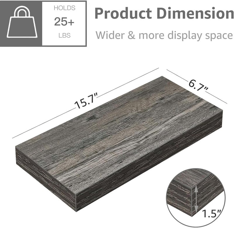QEEIG Grey Floating Shelves Bathroom Shelf Bedroom Kitchen Rustic Small Book Shelf for Wall Set of 4 (015-GY4), FS015 - Image 3