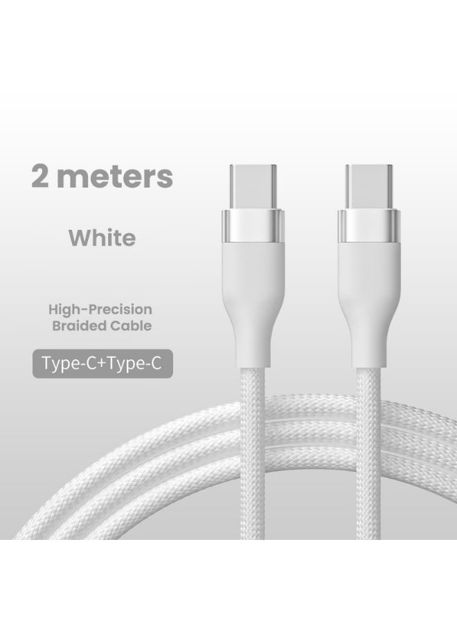EKR 100W USB-C to USB-C Braided Fast Charging Cable | 2M | Emark Chip | High-Speed Data Transfer - White - Image 3
