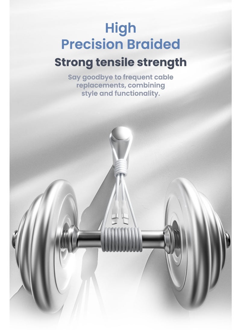 EKR 100W USB-C to USB-C Braided Fast Charging Cable | 2M | Emark Chip | High-Speed Data Transfer - White - Image 2